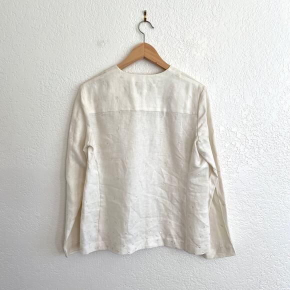 HW New York 100% Linen Embroidered Cream Jacket Top Shell Buttons Size 8 - Picture 4 of 9